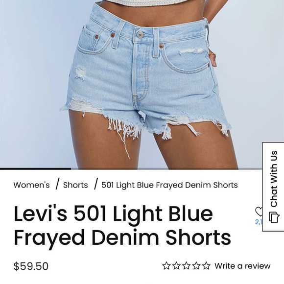 Levi’s 501 Light Blue Frayed Denim Short - Picture 3 of 10